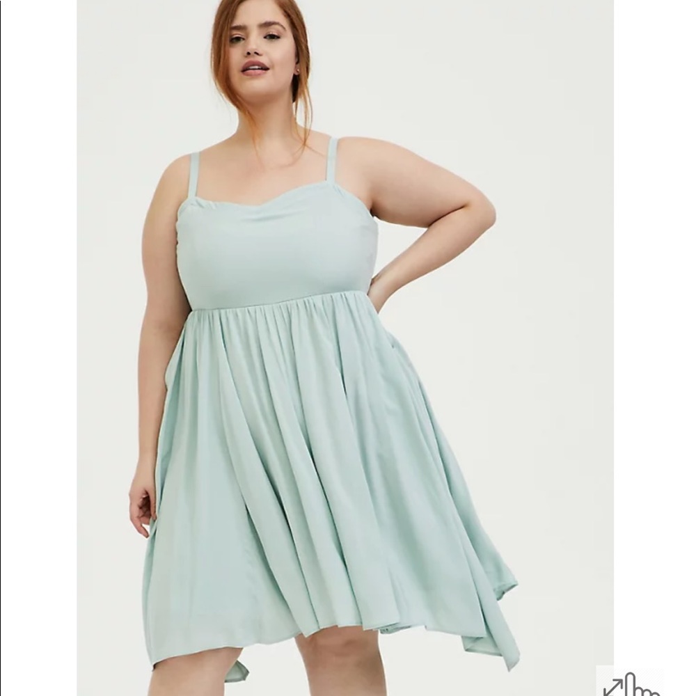 Torrid Mint Blue Challis Sharkbite Skater Smocked Dress Sz 1X